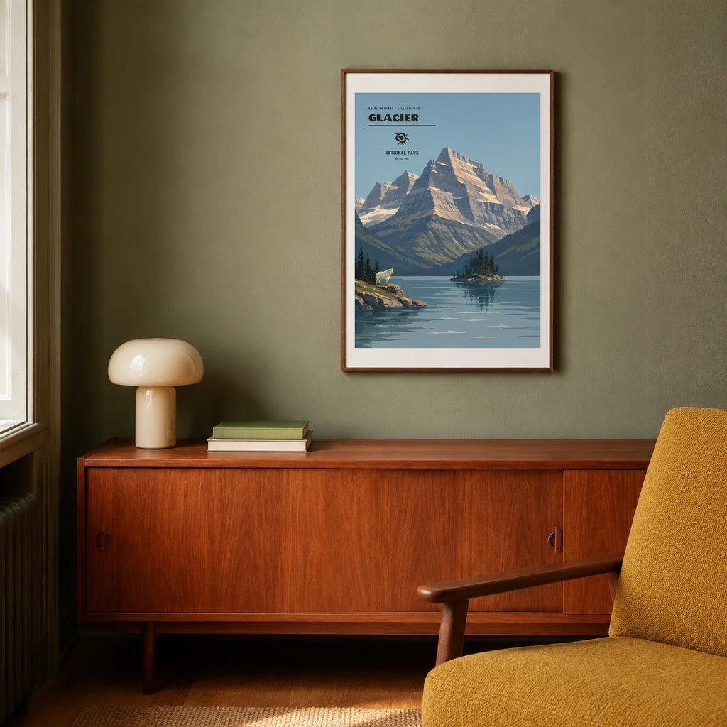 Poster Glacier National Park, salon mid century