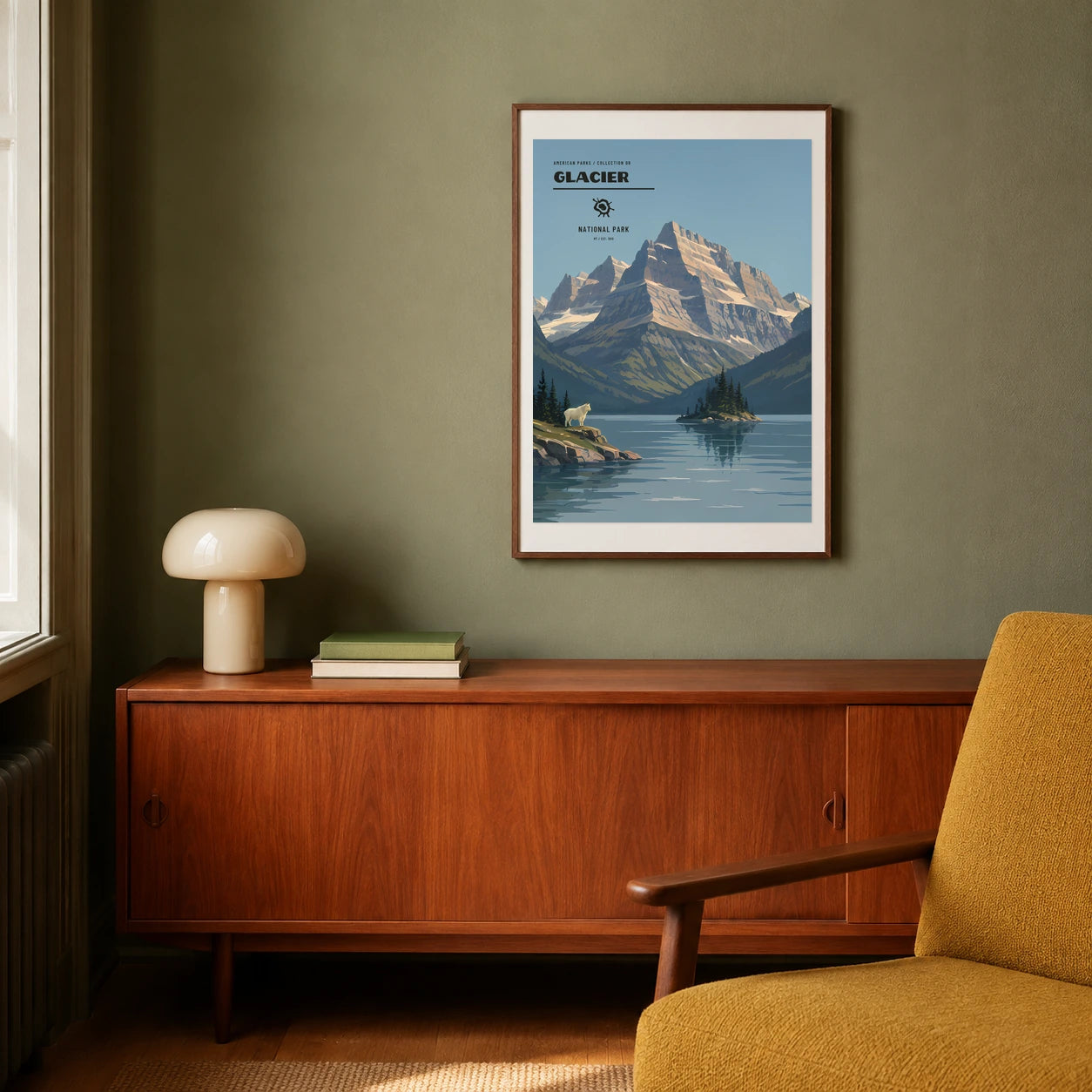 Poster Glacier National Park, salon mid century