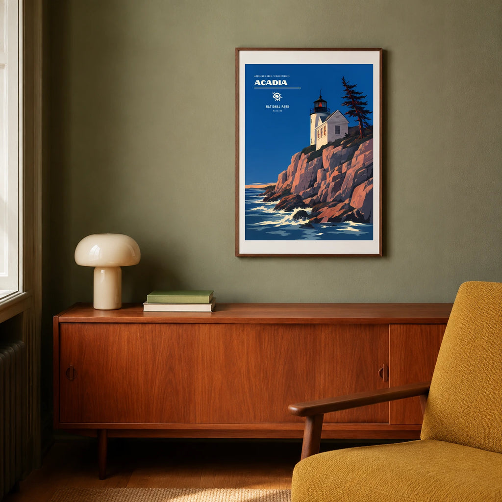 Poster Acadia National Park, salon mid century