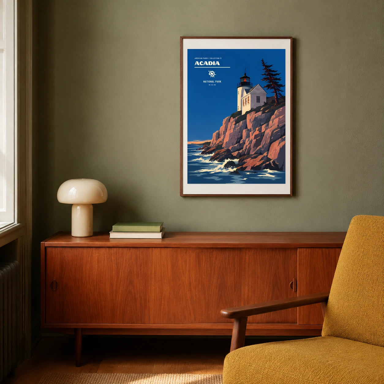 Poster Acadia National Park, salon mid century