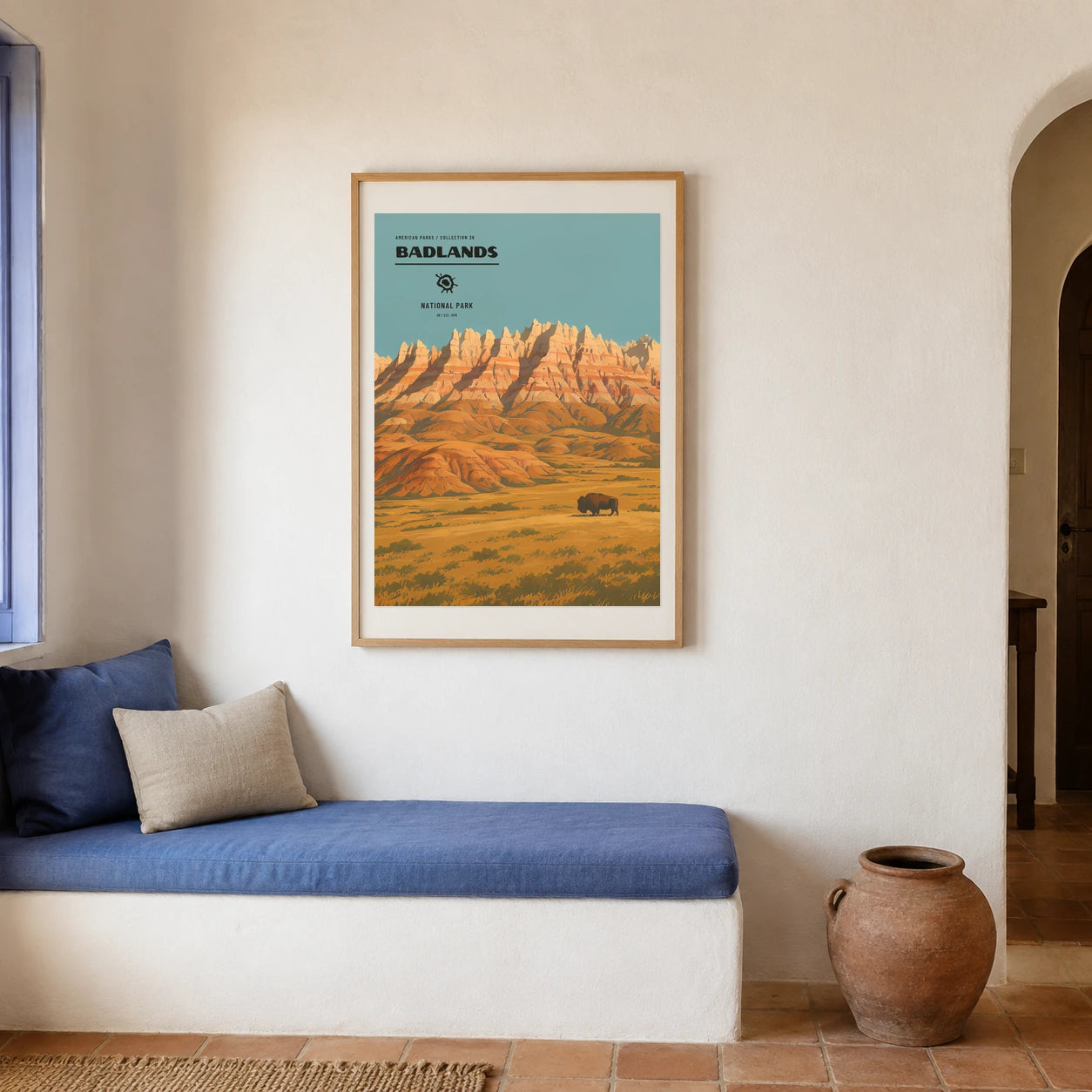 Poster Badlands National Park, maison mediterraneenne
