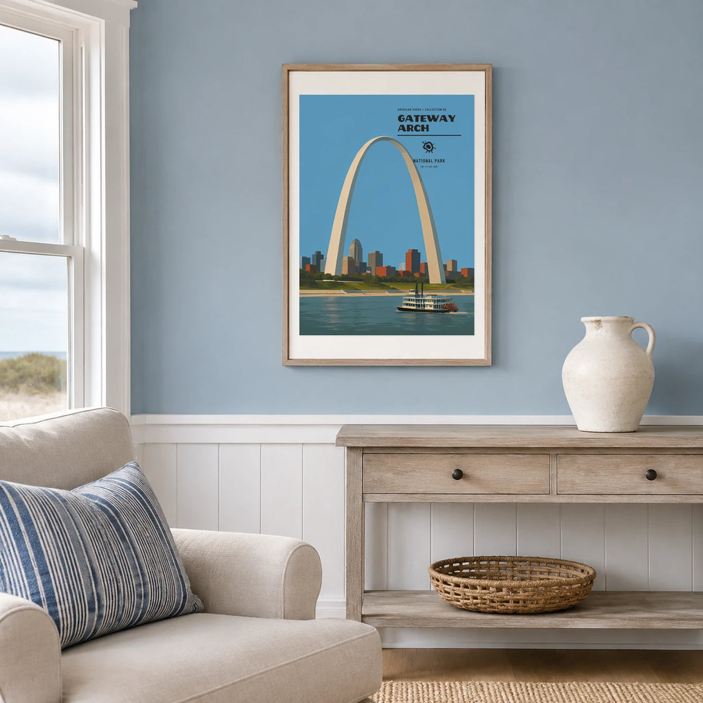 Poster Gateway Arch National Park, maison bord de mer